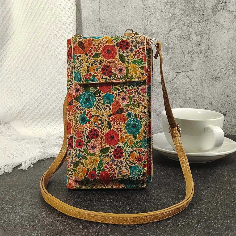Lila Boho Bloemen Crossbody Portemonnee