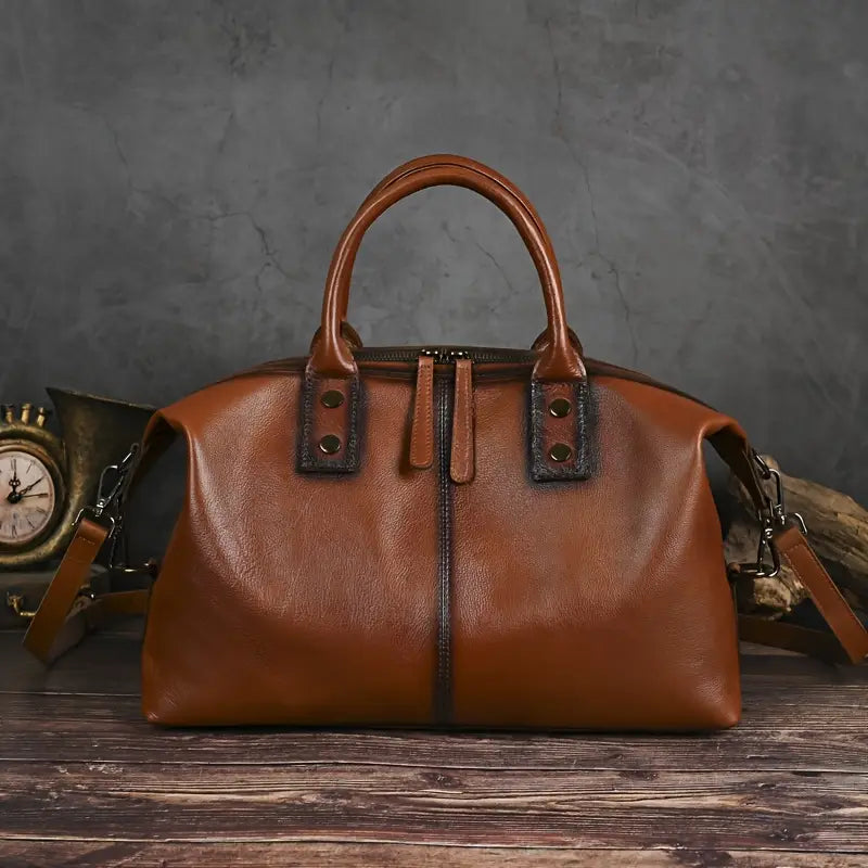 Vintage Bruine Leren Handtas voor Vrouwen