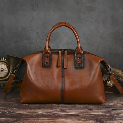 Vintage Bruine Leren Handtas voor Vrouwen