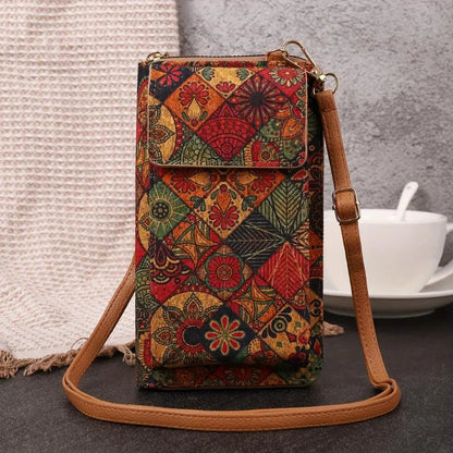 Lila Boho Bloemen Crossbody Portemonnee
