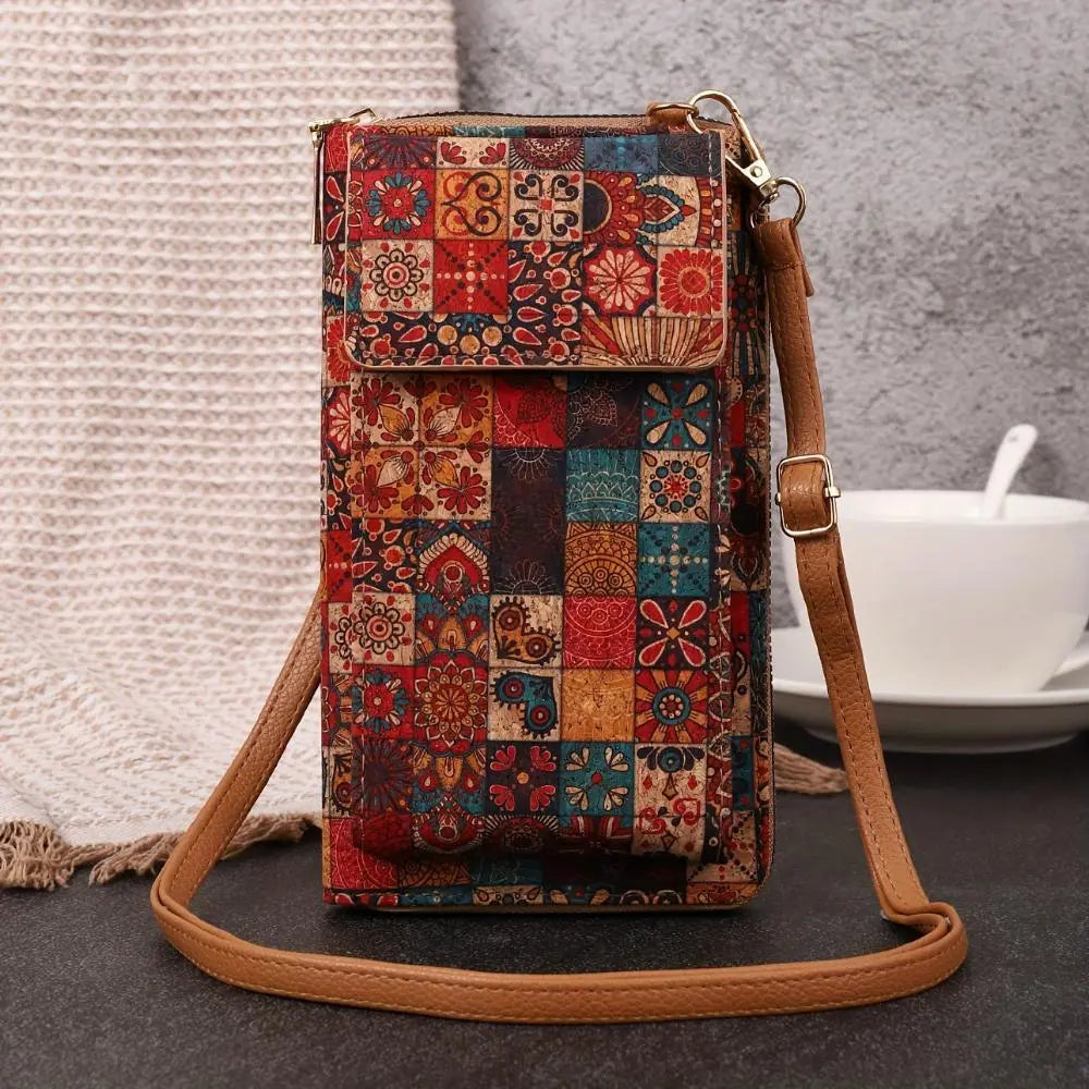 Lila Boho Bloemen Crossbody Portemonnee
