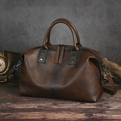 Vintage Bruine Leren Handtas voor Vrouwen