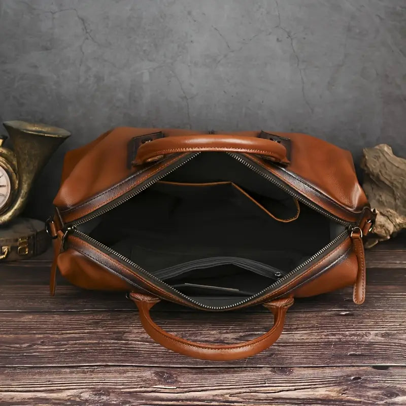 Vintage Bruine Leren Handtas voor Vrouwen