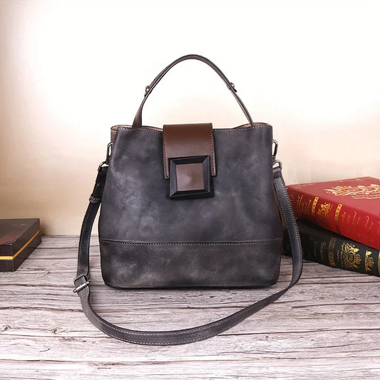 Vintage-Stijl Tas Van Echt Leer in Effen Kleur