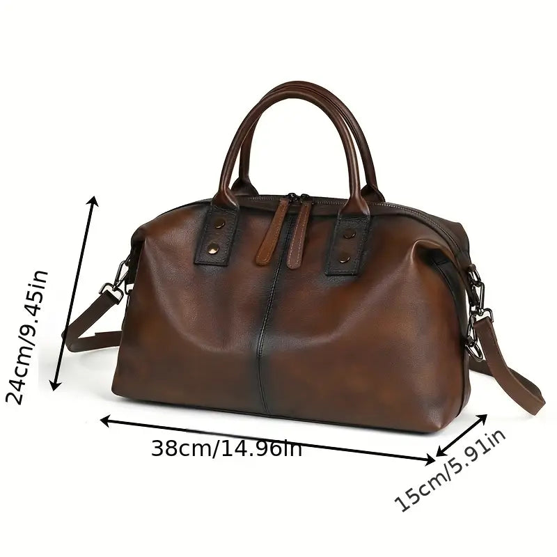 Vintage Bruine Leren Handtas voor Vrouwen