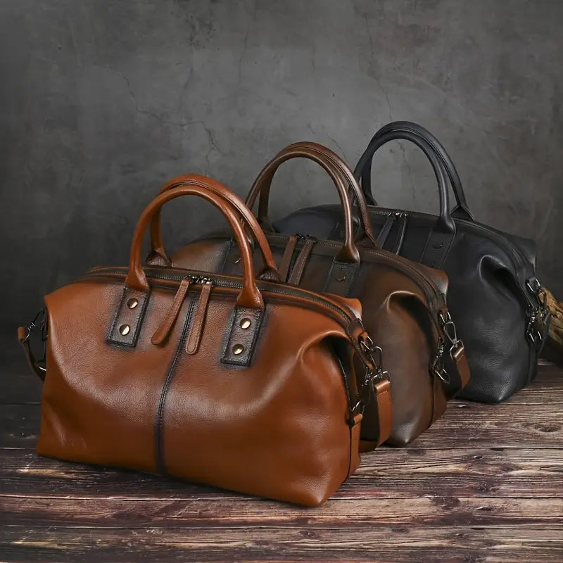 Vintage Bruine Leren Handtas voor Vrouwen